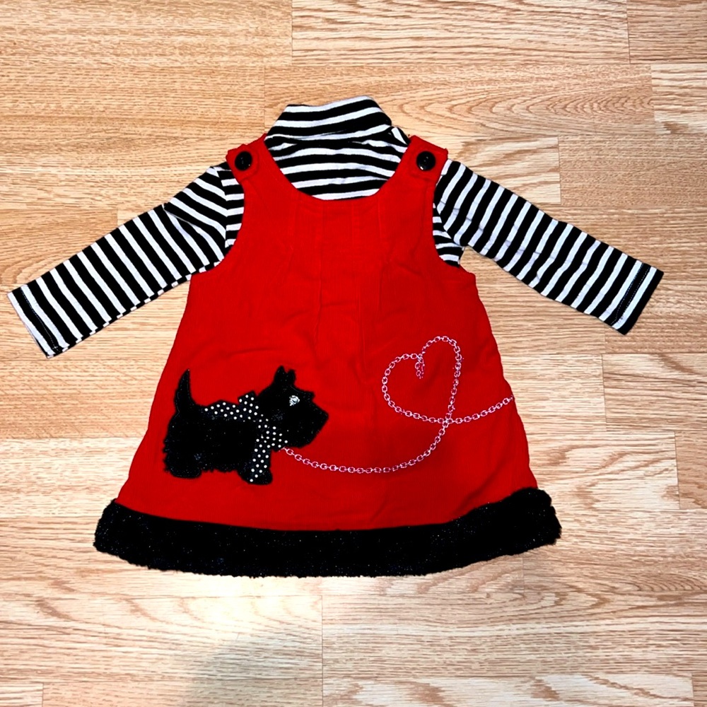 Samara Red Scottie Dog Dress with Black and White Turtle Neck Size 12 months